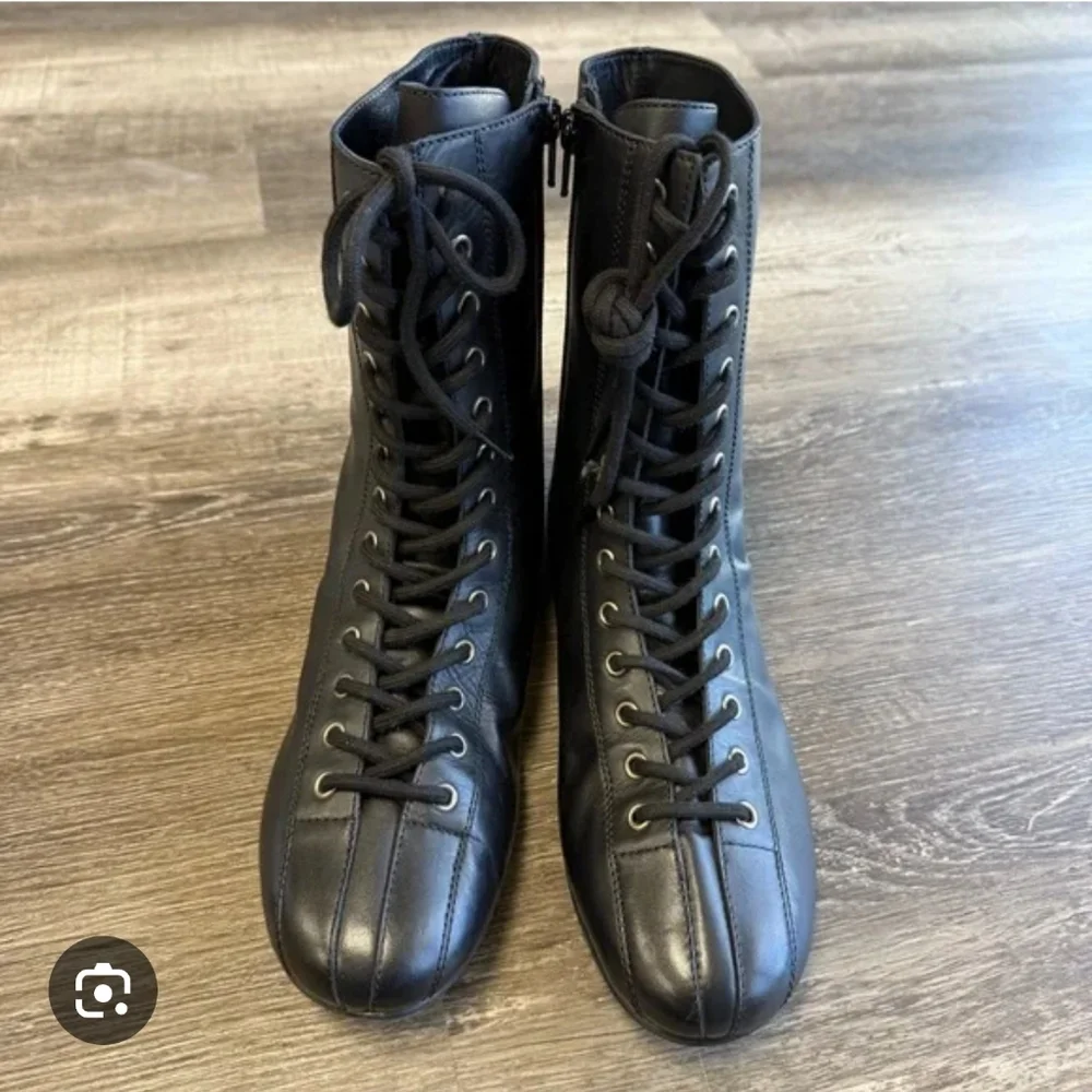 Free People Black Leather Lace Up Ankle Boots Size 9 - Picture 8 of 8